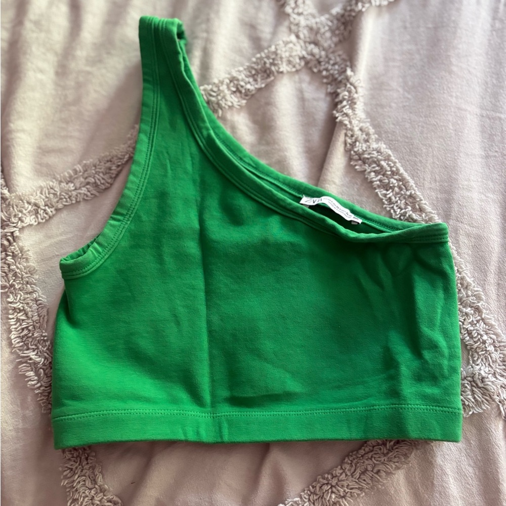 Zara Green One-Shoulder Tank Top